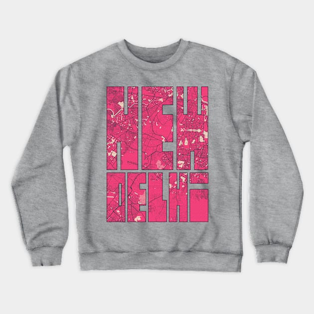 New Delhi, India City Map Typography - Blossom Crewneck Sweatshirt by deMAP Studio